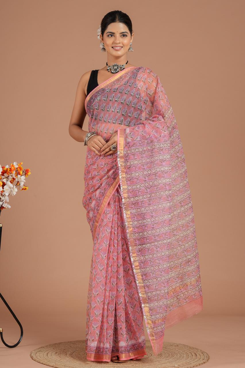 DESIGNER HAND BLOCK PRINTED KOTA DORIYA SILK SAREE(KDSYS18)