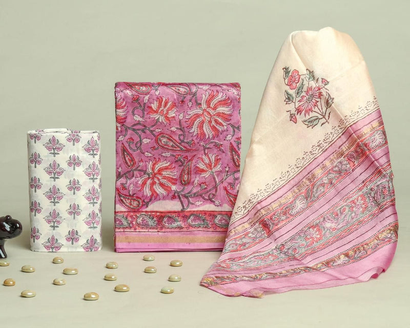 EXCLUSIVE INDIGO HAND BLOCK CHANDERI SILK SUIT SET WITH CHANDERI DUPATTA (CHDYS139)
