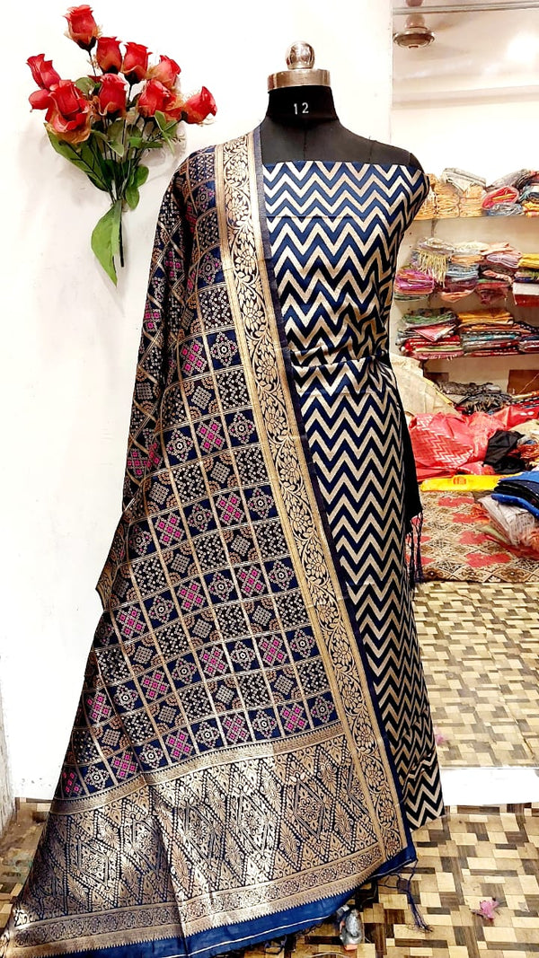 Banarasi zigzag badhni silk katan suit (BZYS01)