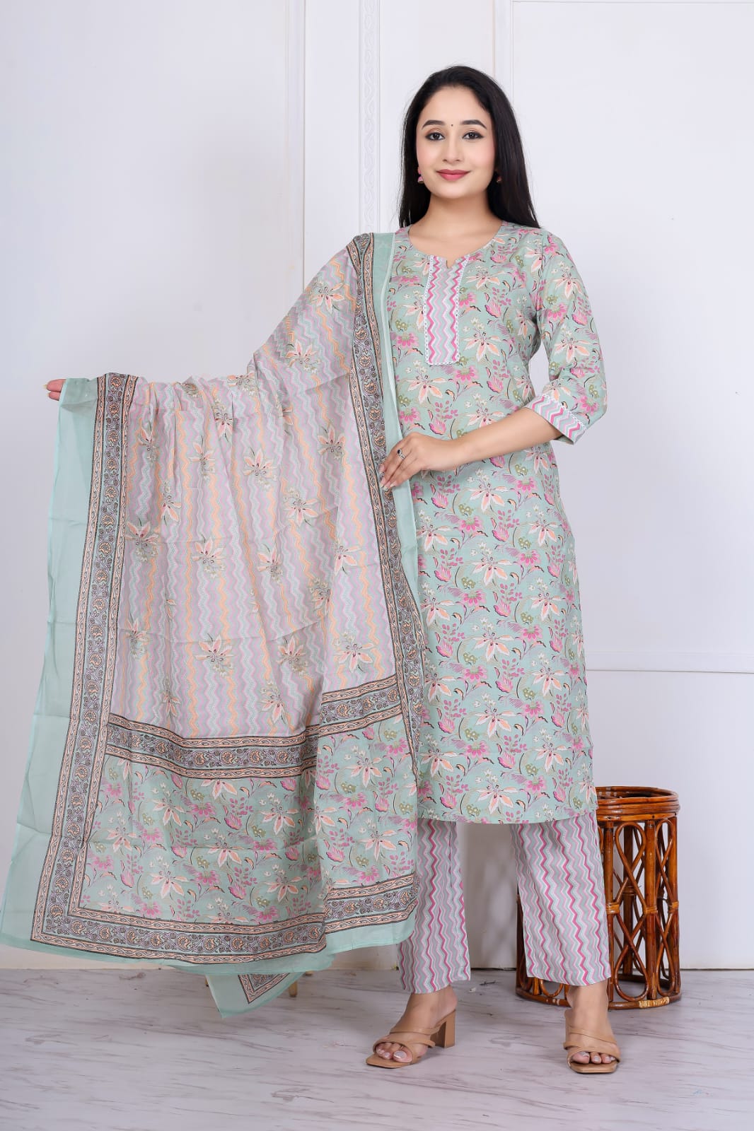 Flower print cotton suit with mulmul dupatta (CSSYS01)