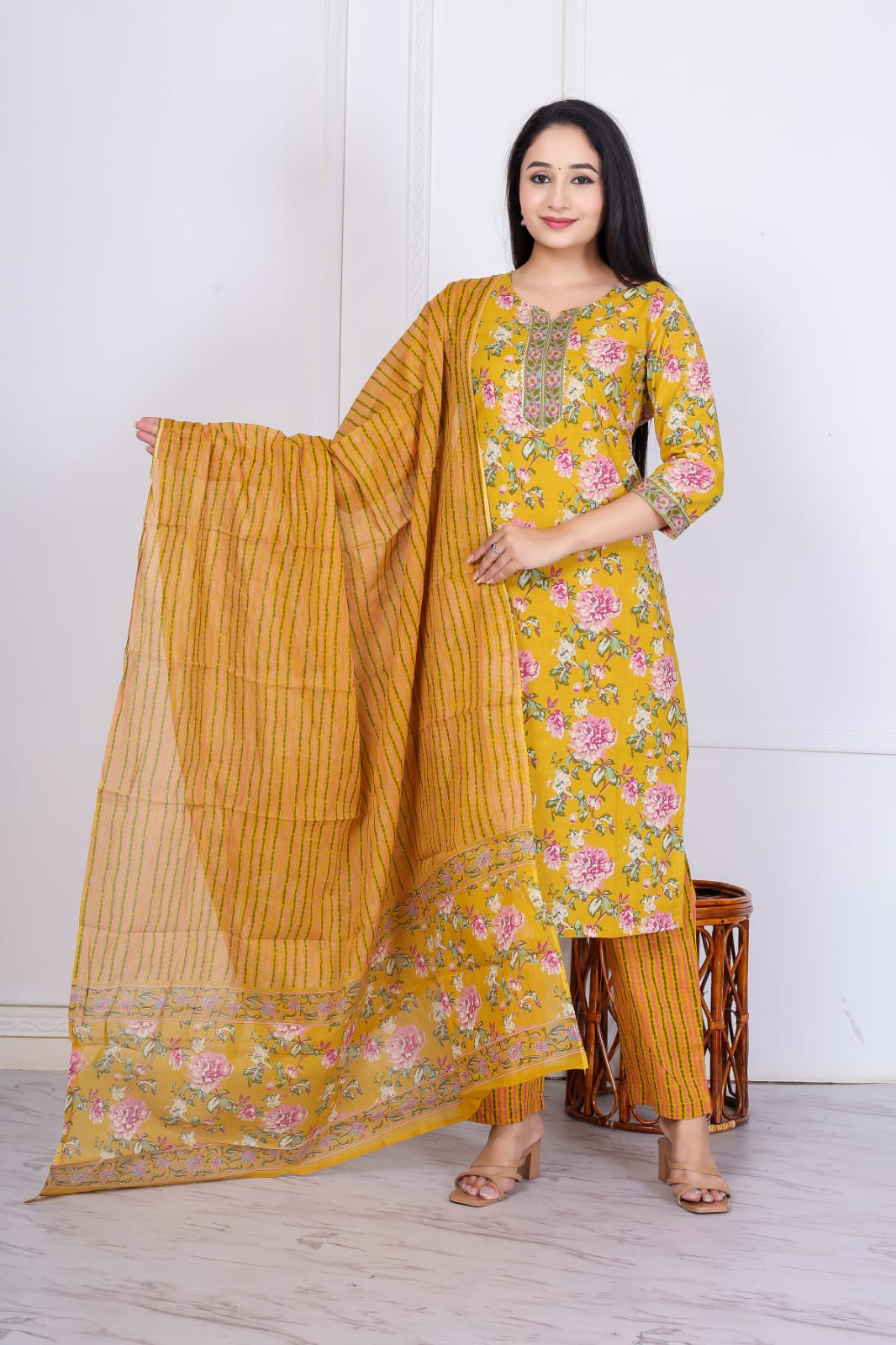 Flower Print cotton suit with mulmul dupatta( CSSYS02)