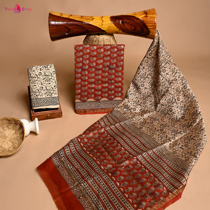 ELEGANT HAND BLOCK CHANDERI SILK SUIT SET WITH CHANDERI DUPATTA (CHDYS294)