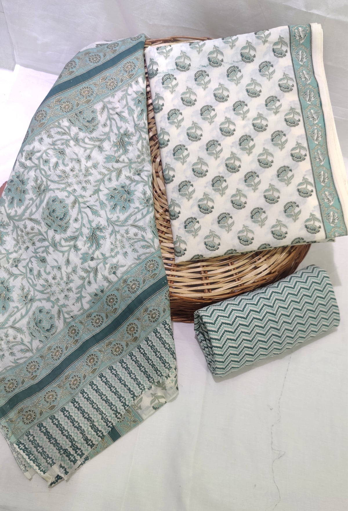 Floral Jaal Hand Block Print Cotton Suit Set with Mulmul Dupatta (MALYS292)