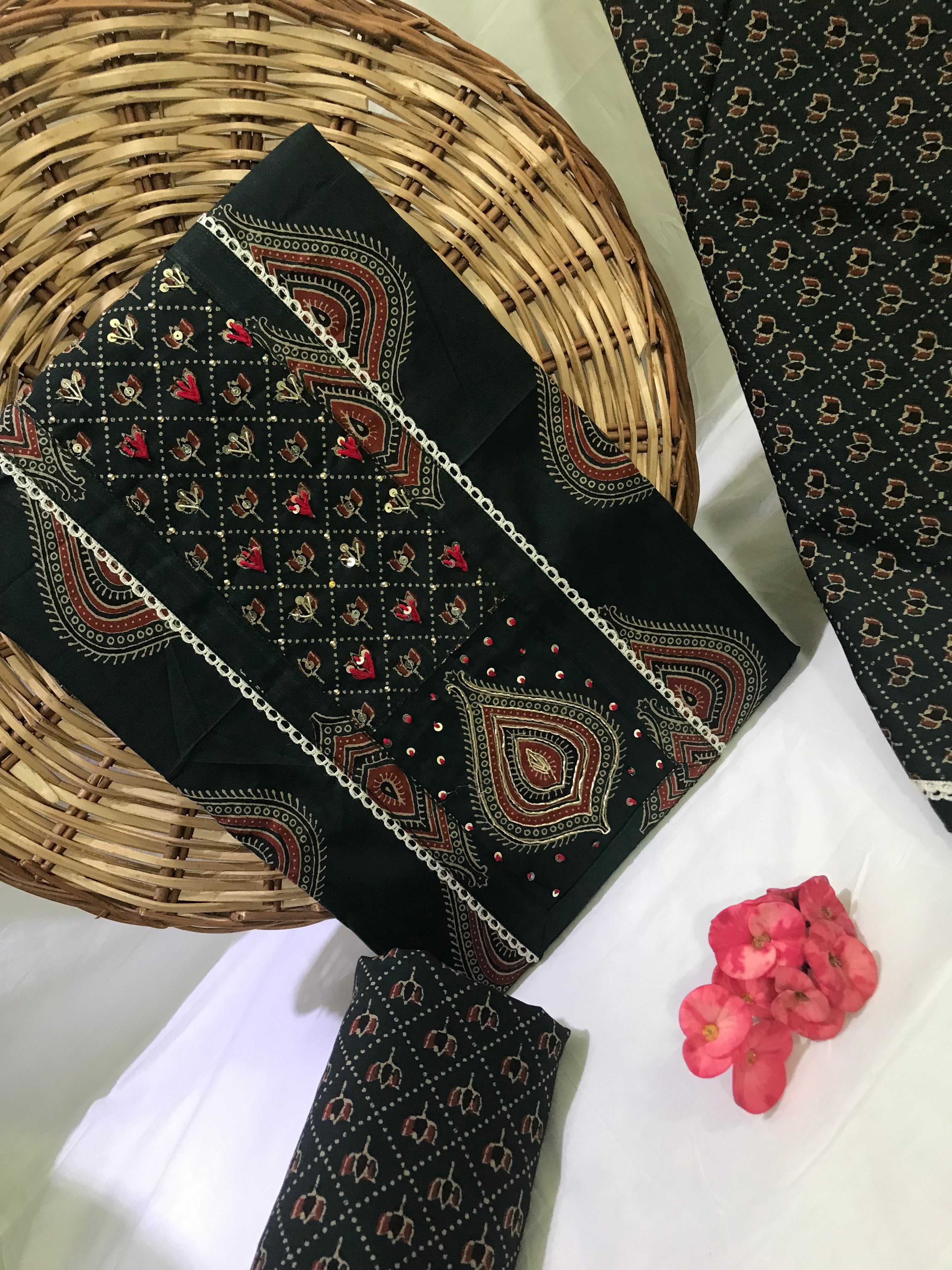 Sanganeri print cotton suit material with cotton dupatta Gotta work (GOTAYS05)