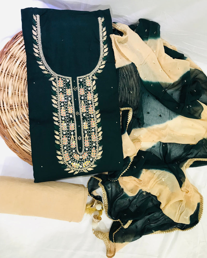 COTTON SUIT MATERIAL WITH  CHIFFION DUPATTA HAND WORK (GOTAYS123)