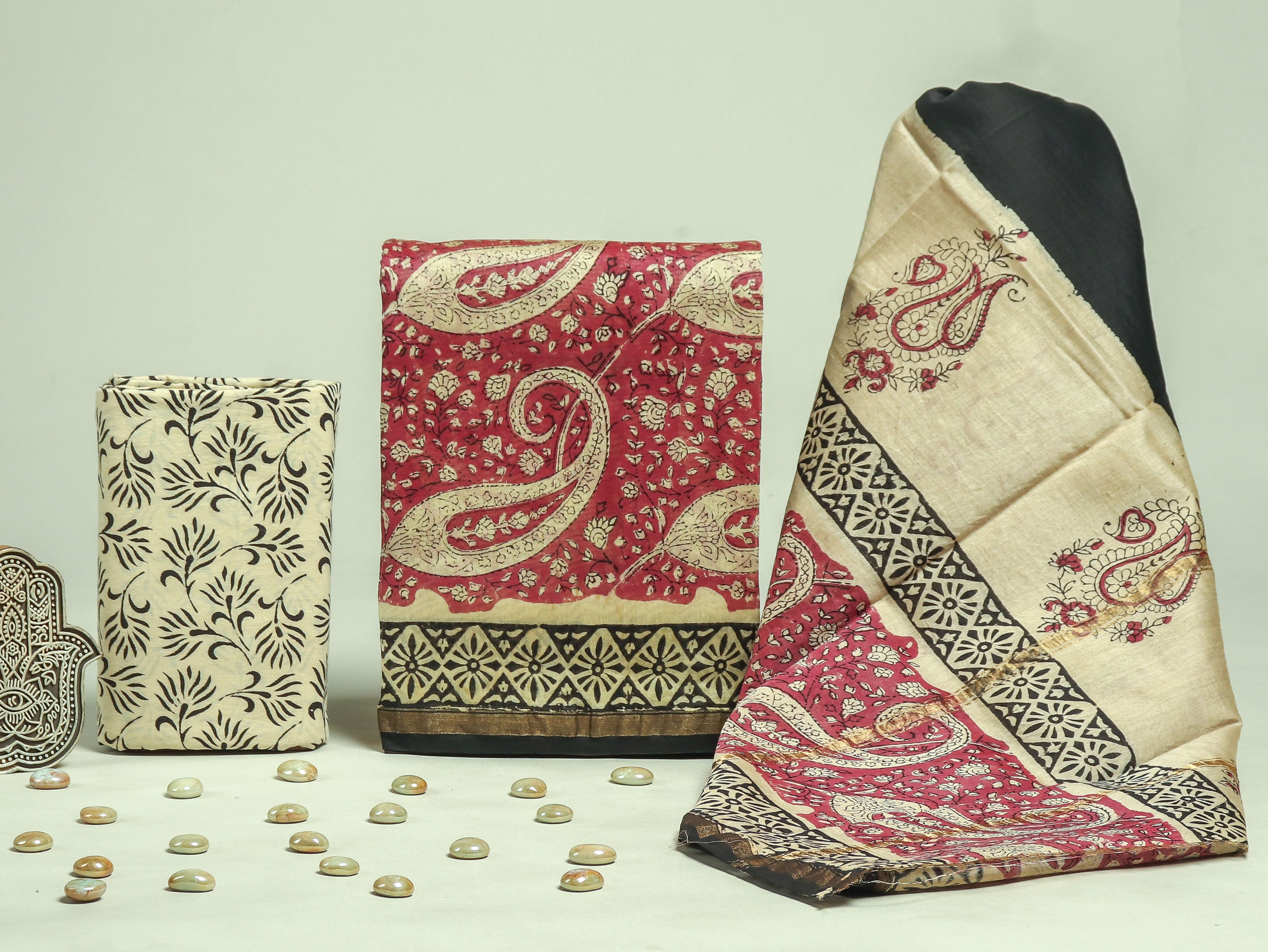 TRADITIONAL HAND BLOCK AJRAK PRINT CHANDERI SILK SUIT SET WITH CHANDERI DUPATTA (CHDYS95)