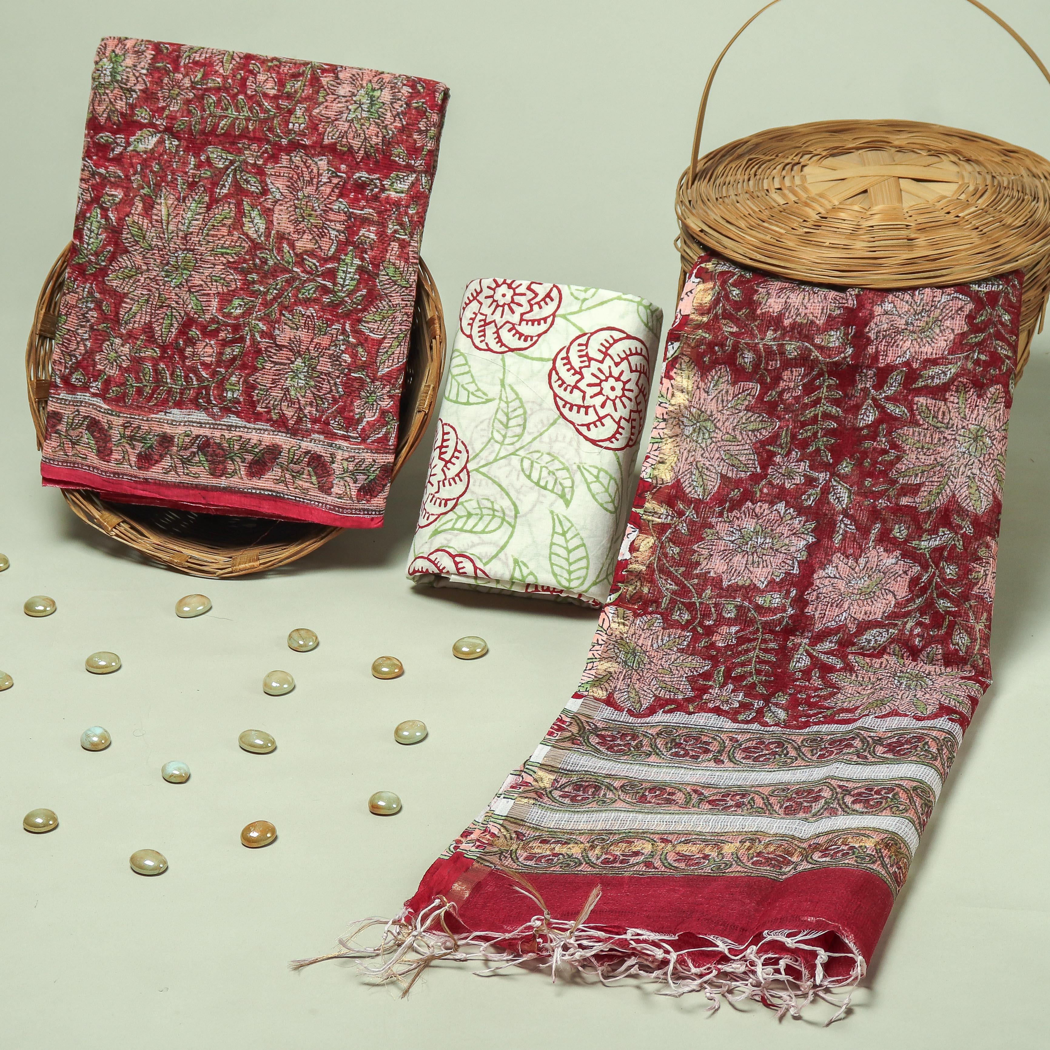 TRADITIONAL BLOCK PRINT PREMIUM KOTA DORIA SUIT SET (FKDYS15)