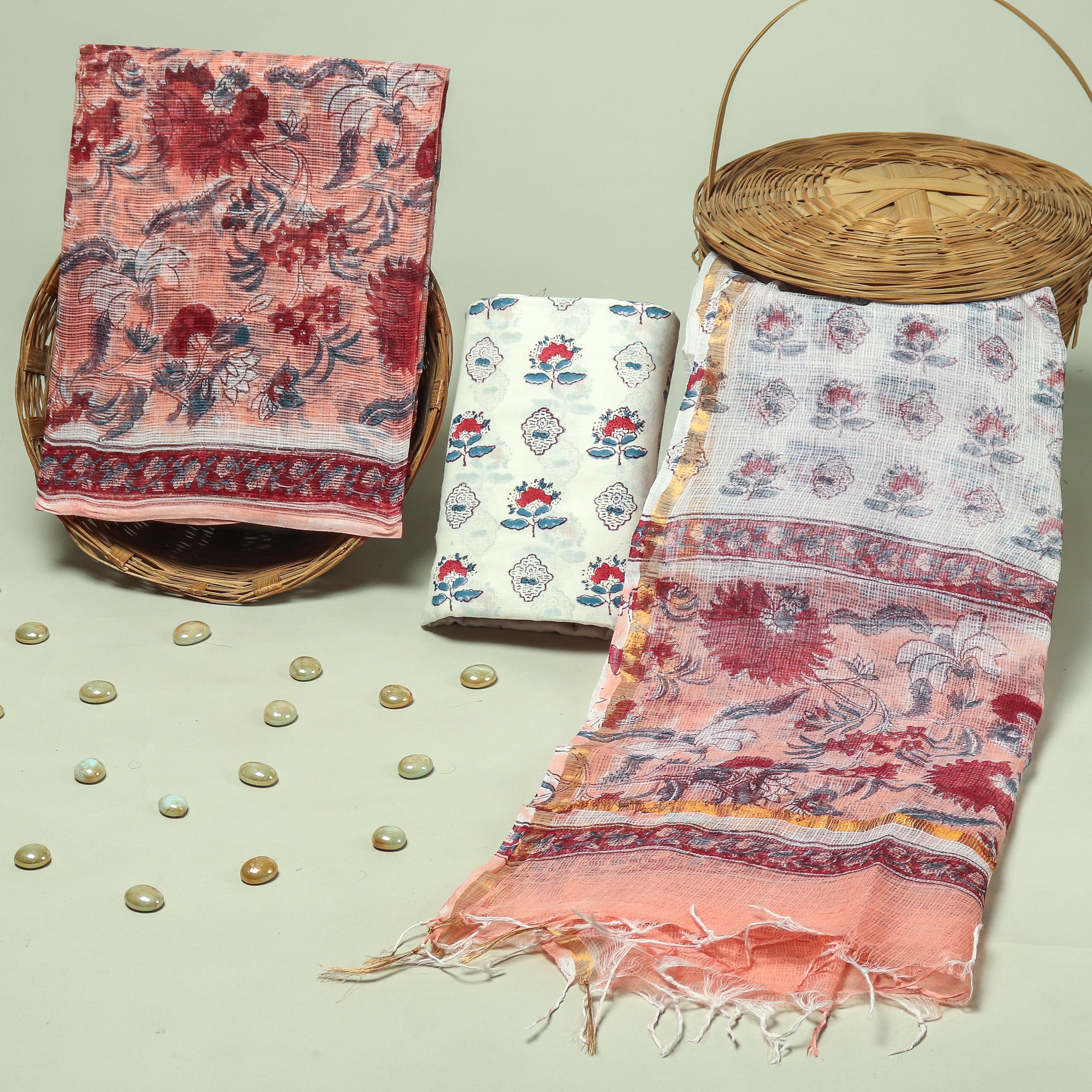 TRADITIONAL BLOCK PRINT PREMIUM KOTA DORIA SUIT SET (FKDYS017)