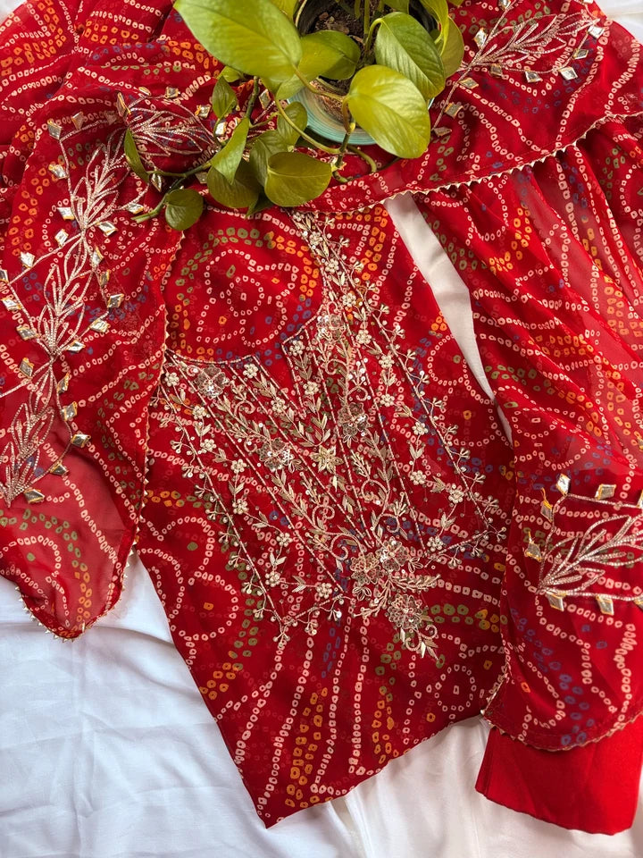 Red Georgette Fabric Kurta with Zardozi Handwork  (TOZ03)