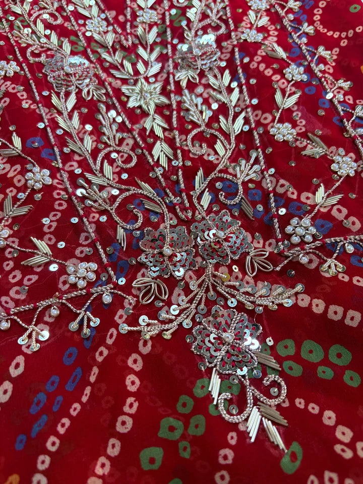 Red Georgette Fabric Kurta with Zardozi Handwork  (TOZ03)