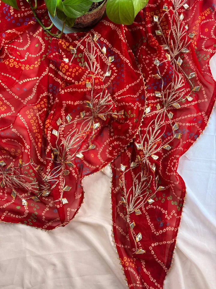 Red Georgette Fabric Kurta with Zardozi Handwork  (TOZ03)