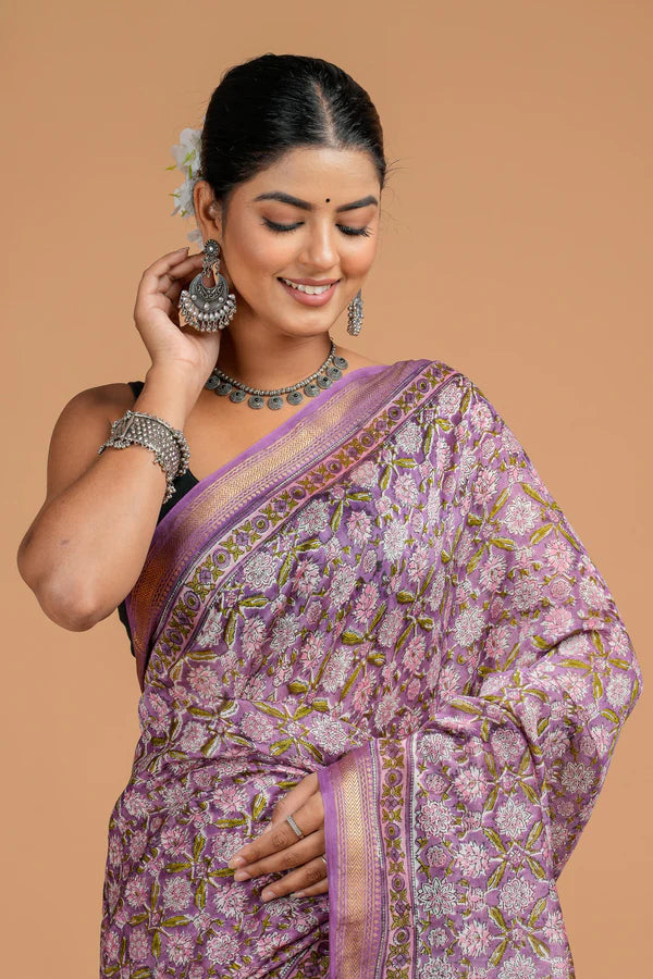 EXCLUSIVE HAND BLOCK PREMIUM MAHESWARI SILK SAREE ( MSYS25)