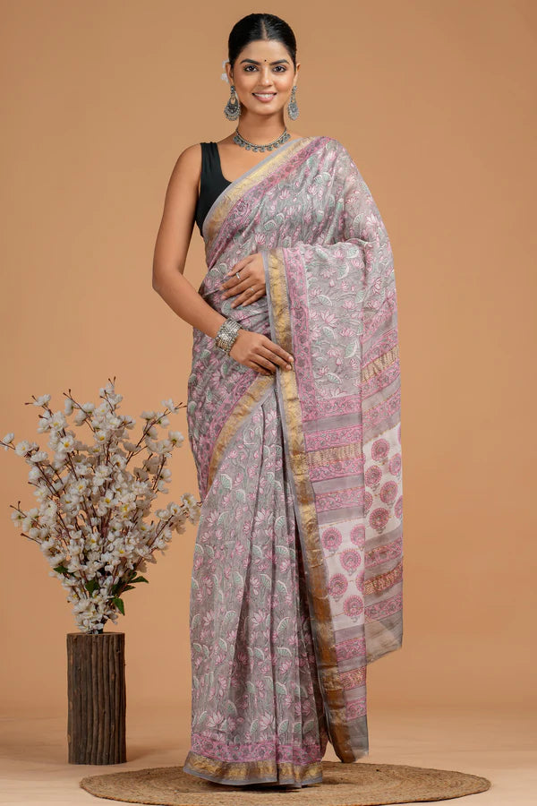 DESIGNER HAND BLOCK PRINTED MAHESWARI SILK SAREE ( MSYS35)