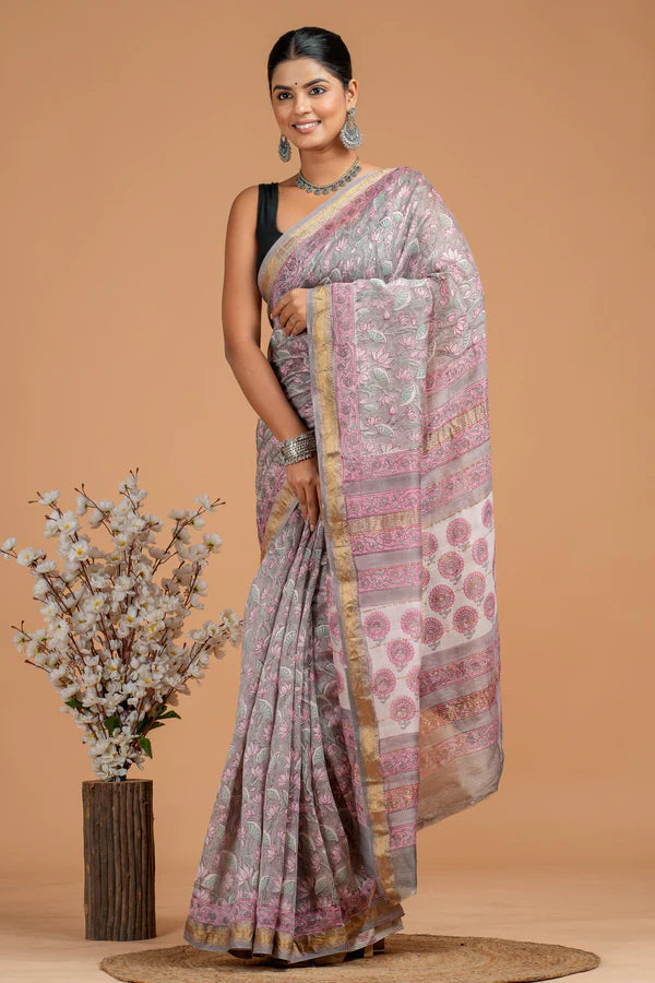 DESIGNER HAND BLOCK PRINTED MAHESWARI SILK SAREE ( MSYS35)