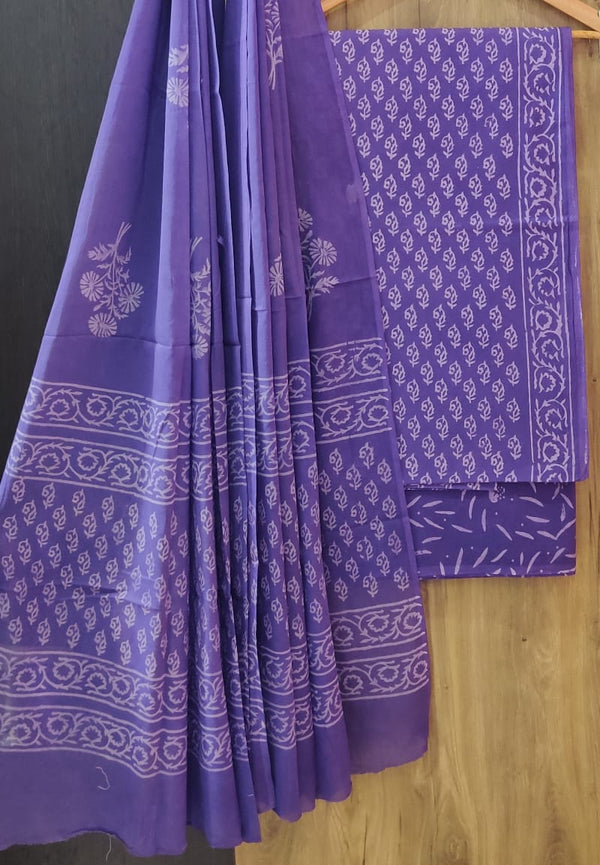ELEGANT AND BLOCK PRINT PURE COTTON SUIT WITH COTTON MULMUL DUPATTA(MALYS182)
