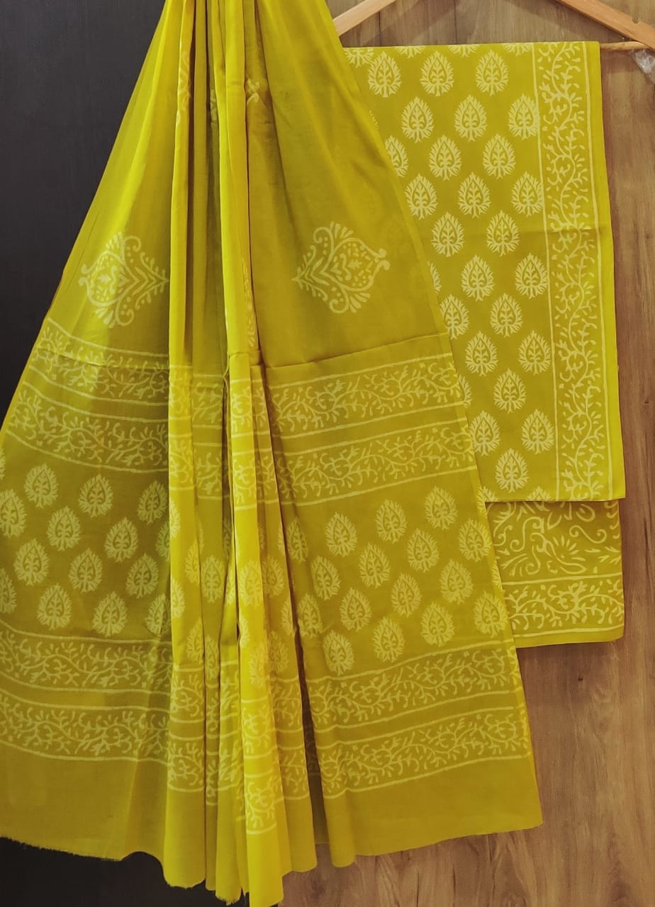 Yuvi Style Hand Block  Print Cotton Suit Set with Mulmul Dupatta (MALYS103)
