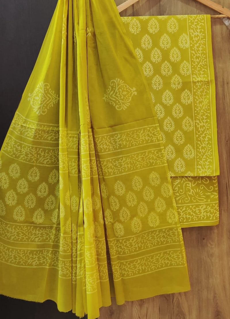DESIGNER HAND BLOCK PRINT PURE COTTON SUIT WITH COTTON MULMUL DUPATTA (MALYS27)
