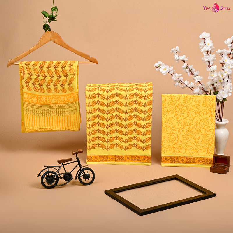 SANGANERI HAND BLOCK PRINT COTTON SUIT WITH MULMUL DUPATTA (MALYS49)