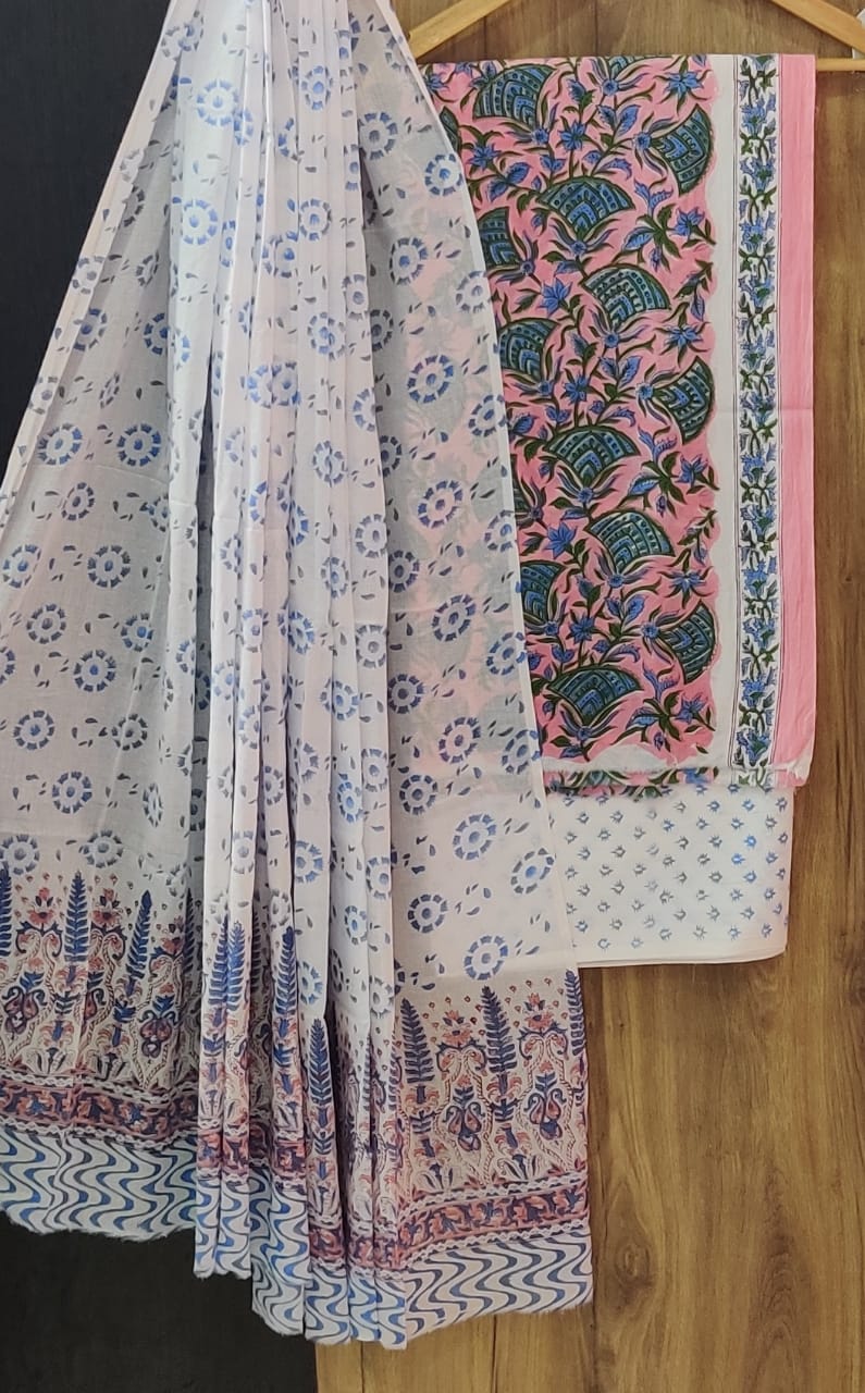 DESIGNER HAND BLOCK PRINT PURE COTTON SUIT WITH MULMUL DUPATTA(MALYS80)