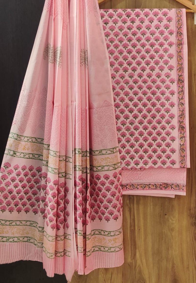 Designer Hand Block Print Pure Cotton Suit with Cotton Mulmul Dupatta (MALYS13)