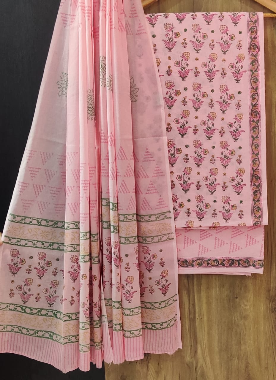 TRADITIONAL HAND BLOCK PRINT PURE COTTON SUIT WITH COTTON MULMUL DUPATTA( MALYS195)