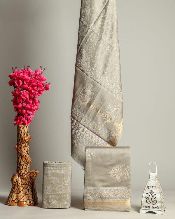 Designer Hand Block Print Maheshwari Silk Suit Set  (MSLYS56)