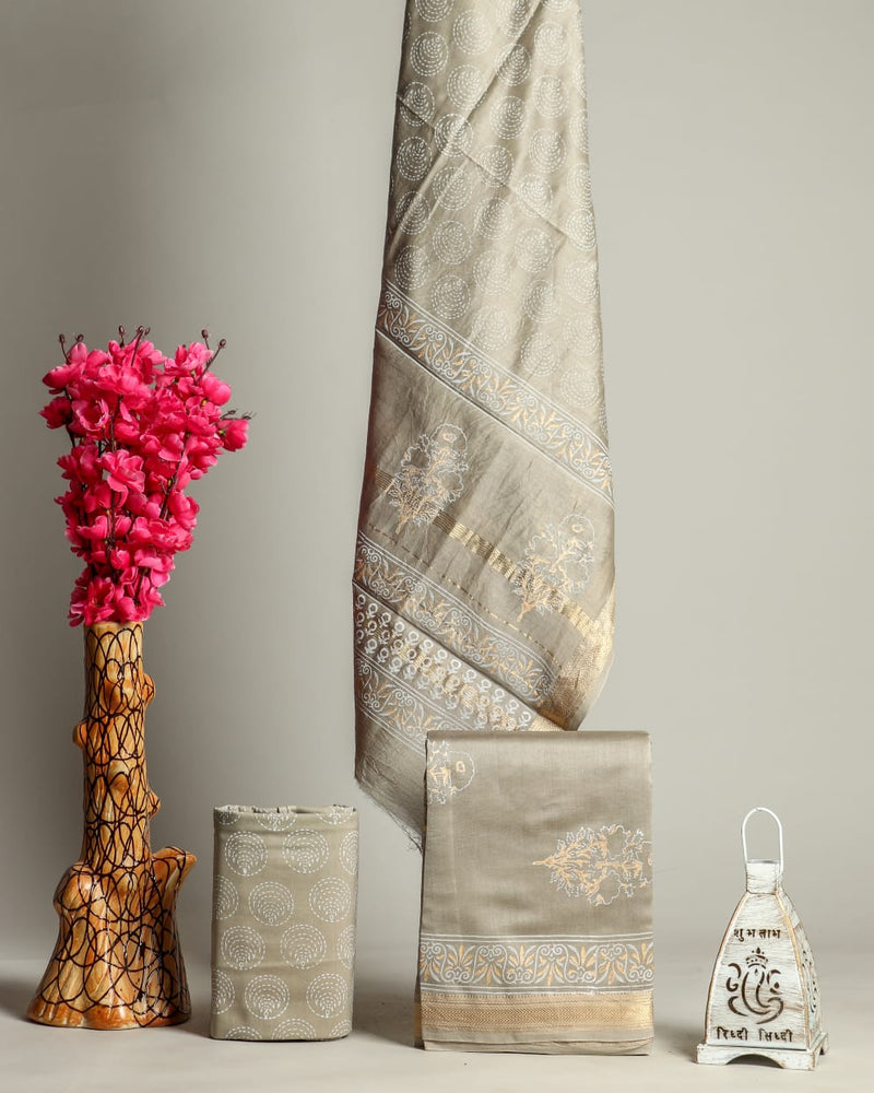 Designer Hand Block Print Maheshwari Silk Suit Set  (MSLYS56)