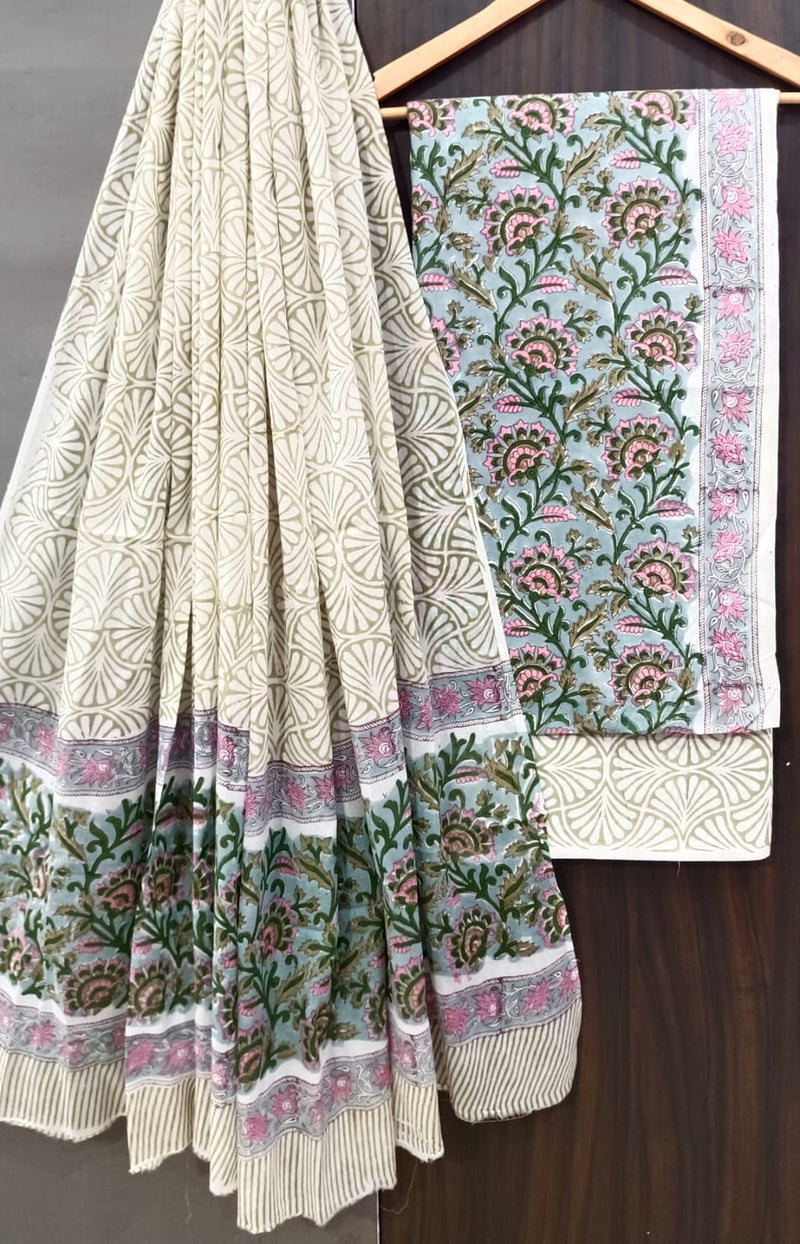 Designer Hand Block Print Pure Cotton Suit with Cotton Mulmul Dupatta (MALYS18)