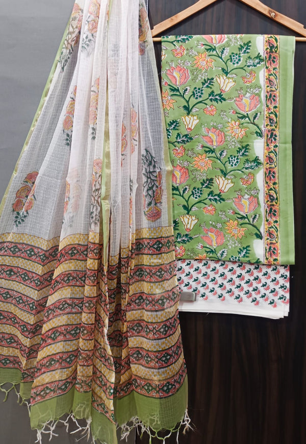 DESIGNER HAND BLOCK PRINT PURE COTTON SUIT WITH KOTA DORIA DUPATTA (3CKDYS109)