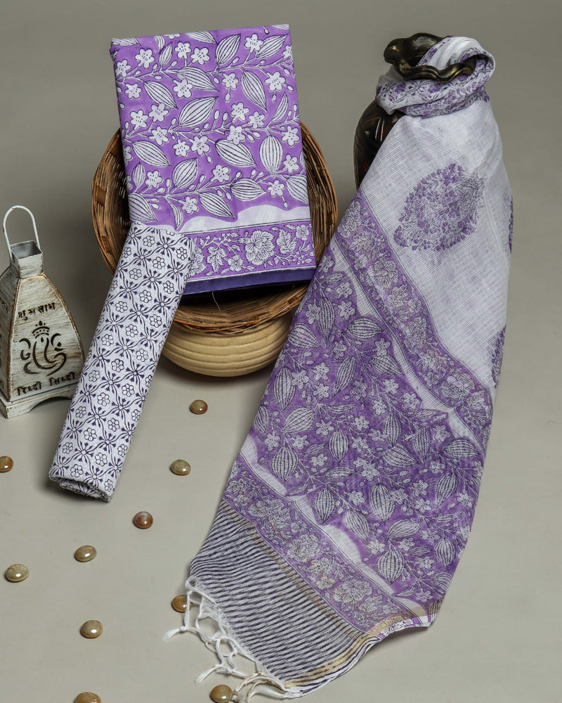 YUVI STYLE  HAND BLOCK PRINT PURE COTTON SUIT WITH DORIA DUPATTA(3CKDYS181)