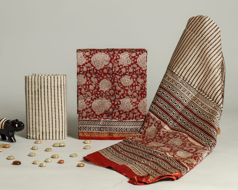YUVI STYLE HAND BLOCK CHANDERI SILK SUIT SET WITH CHANDERI DUPATTA (CHDYS166)