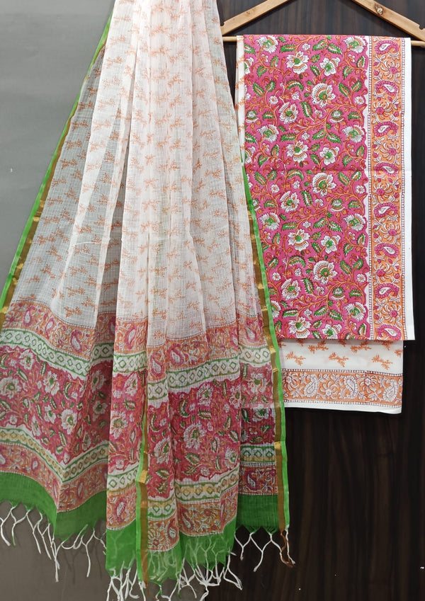 EXCLUSIVE HAND BLOCK PRINT PURE COTTON SUIT WITH KOTA DORIYA DUPTTA (3CKDYS172)