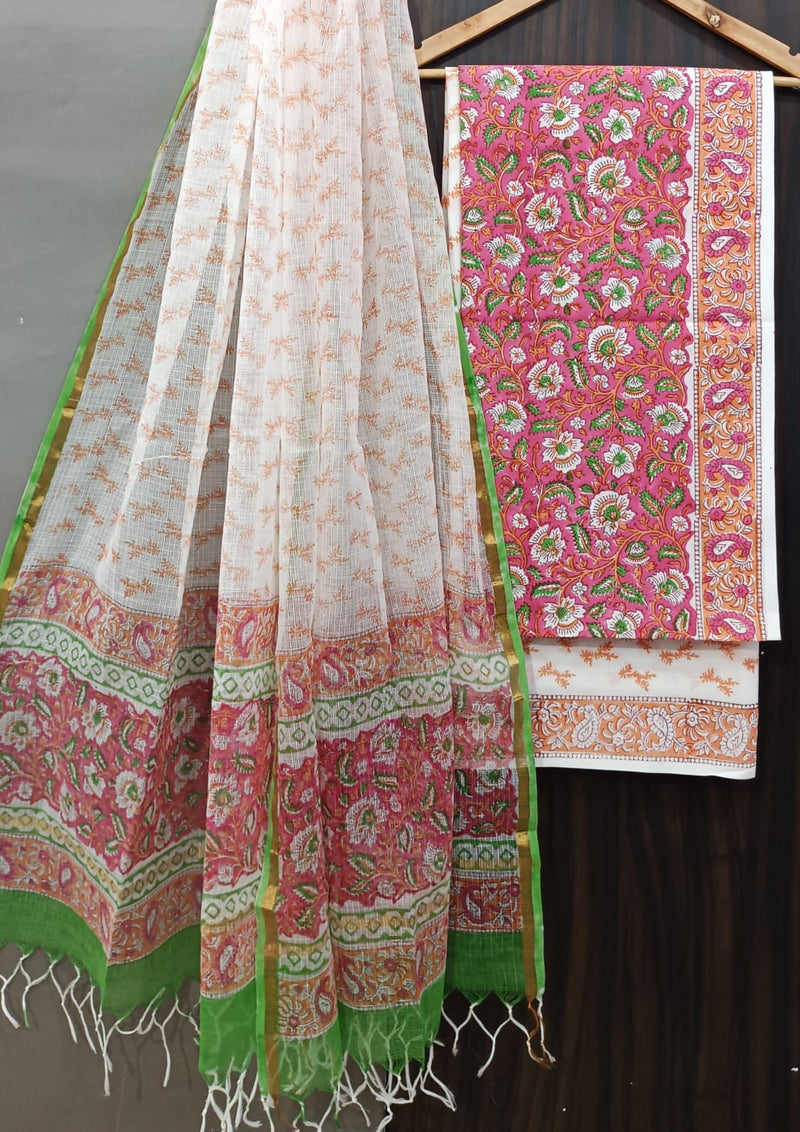 EXCLUSIVE HAND BLOCK PRINT PURE COTTON SUIT WITH KOTA DORIYA DUPTTA (3CKDYS172)