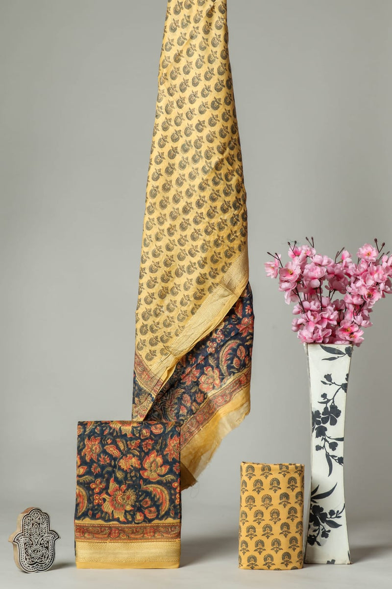 Designer Hand Block Print Maheshwari Silk Suit Set  (MSLYS19)