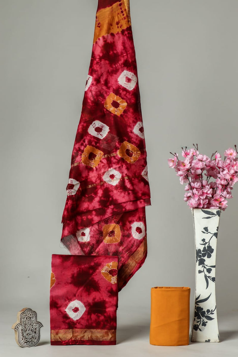 Designer Hand Block Print Maheshwari Silk Suit Set  (MSLYS57)