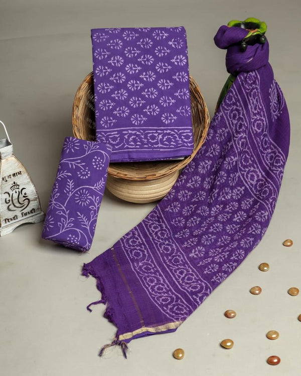 YUVI STYLE HAND BLOCK PRINT PURE COTTON SUIT WITH DORIA DUPATTA(3CKDYS196)