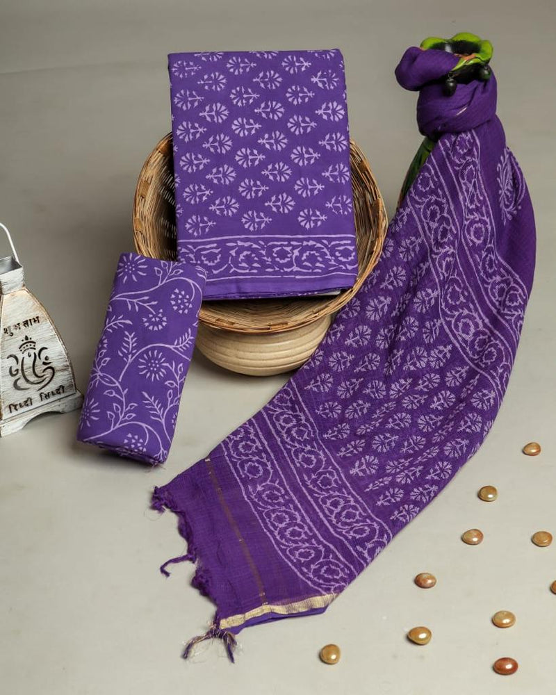 YUVI STYLE HAND BLOCK PRINT PURE COTTON SUIT WITH DORIA DUPATTA(3CKDYS196)