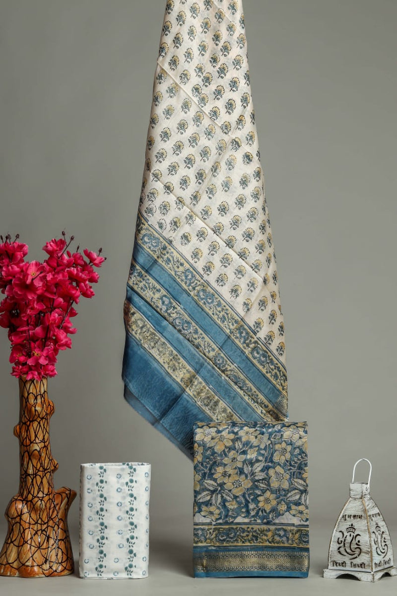 EXCLUSIVE HAND BLOCK PRINT MAHESHWARI SILK SUIT WITH MAHESHWARI SILK DUPPTA (MSLYS162