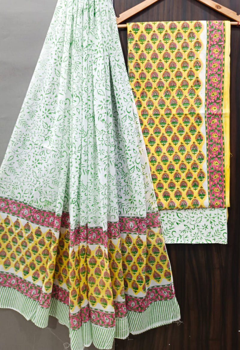 DESIGNER HAND BLOCK PRINT PURE COTTON SUIT WITH COTTON MULMUL DUPATTA (MALYS68)