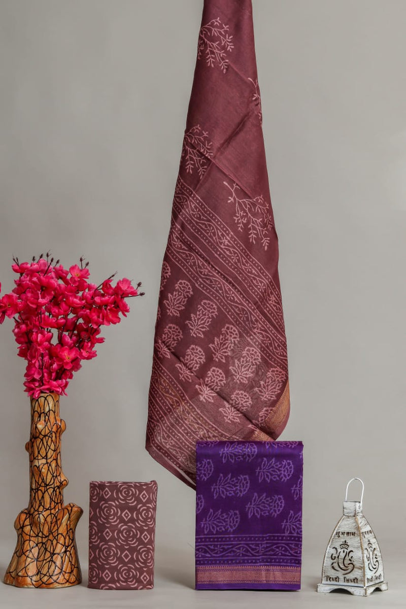 EXCLUSIVE HAND BLOCK PRINT MAHESHWARI SILK SUIT WITH MAHESHWARI SILK DUPPTA(MSLYS77)