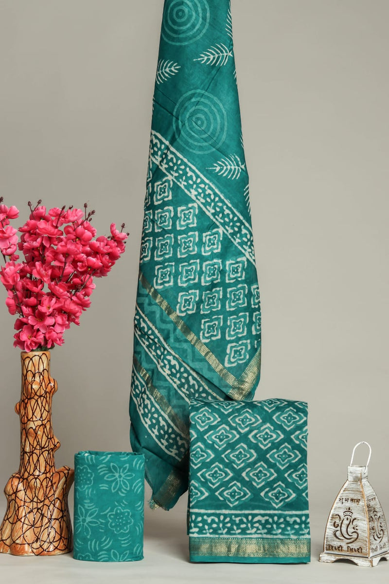 Designer Hand Block Print Maheshwari Silk Suit Set (MSLYS22)