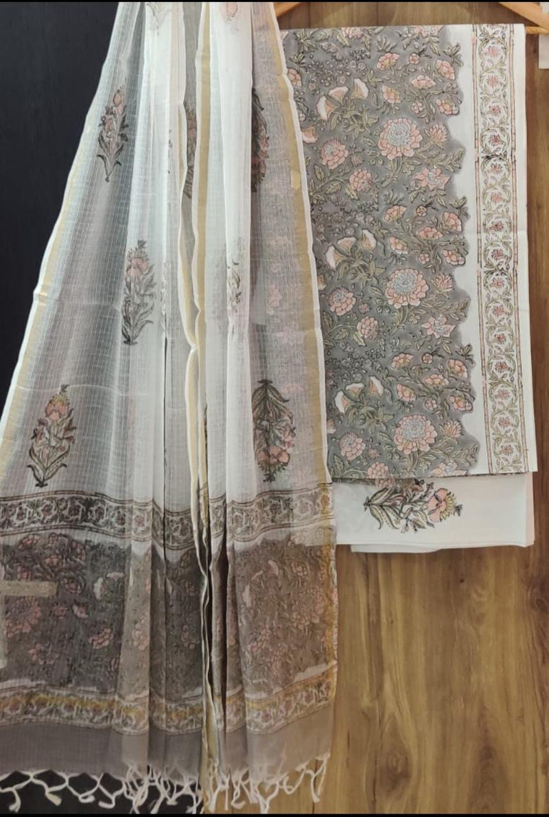 EXCLUSIVE HAND BLOCK PRINT PURE COTTON SUIT WITH KOTA DORIYA DUPTTA (3CKDYS187)