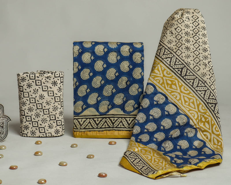TRADITIONAL HAND BLOCK CHANDERI SILK SUIT SET WITH CHANDERI DUPATTA (CHDYS260)