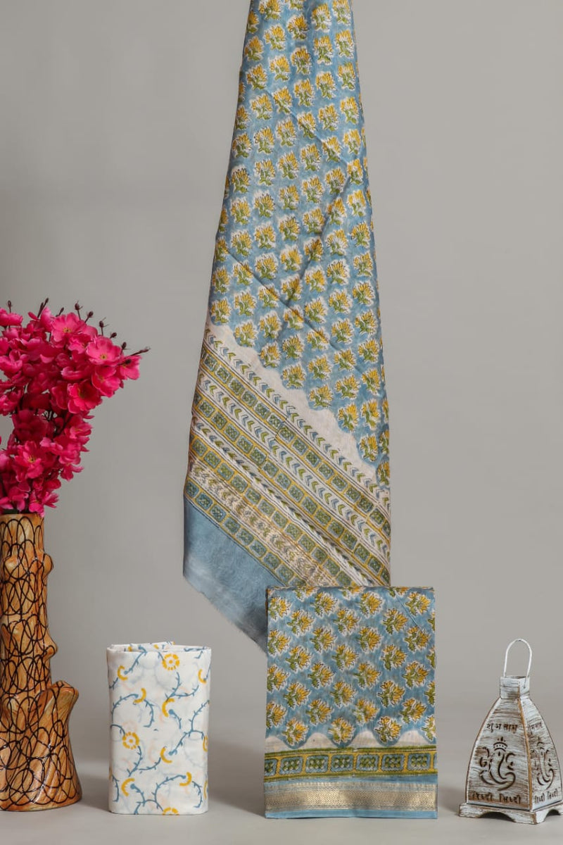 Designer Hand Block Print Maheshwari Silk Suit Set (MSLYS18)