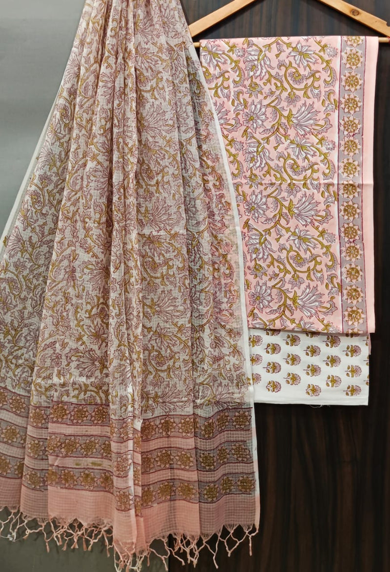 YUVI STYLE HAND BLOCK PRINT PURE COTTON SUIT WITH DORIA DUPATTA(3CKDYS183)