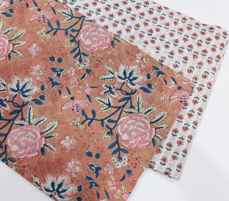 Traditional Hand block print Cotton top and bottom set (2PCYS40)