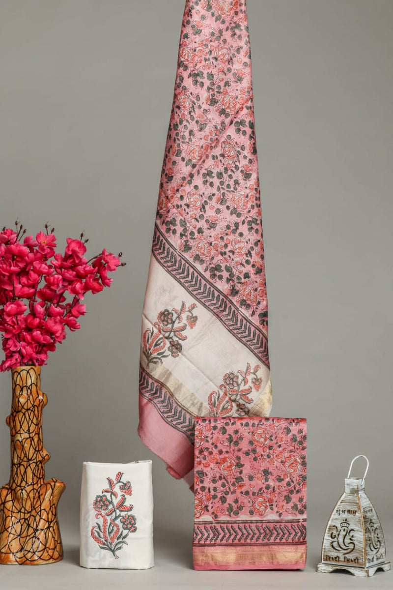 EXCLUSIVE HAND BLOCK PRINT MAHESHWARI SILK SUIT WITH MAHESHWARI SILK DUPATTA (MSLYS115)