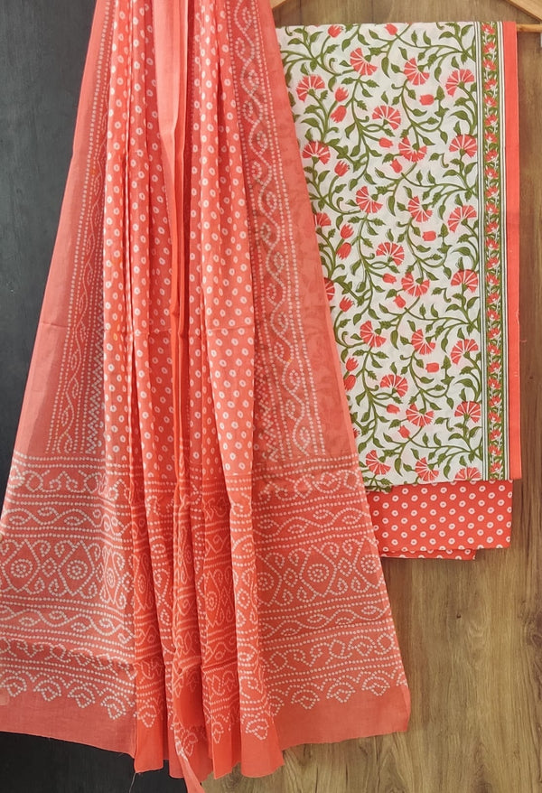 Designer Hand Block Print Pure Cotton Suit with Mulmul Dupatta (MALYS12)