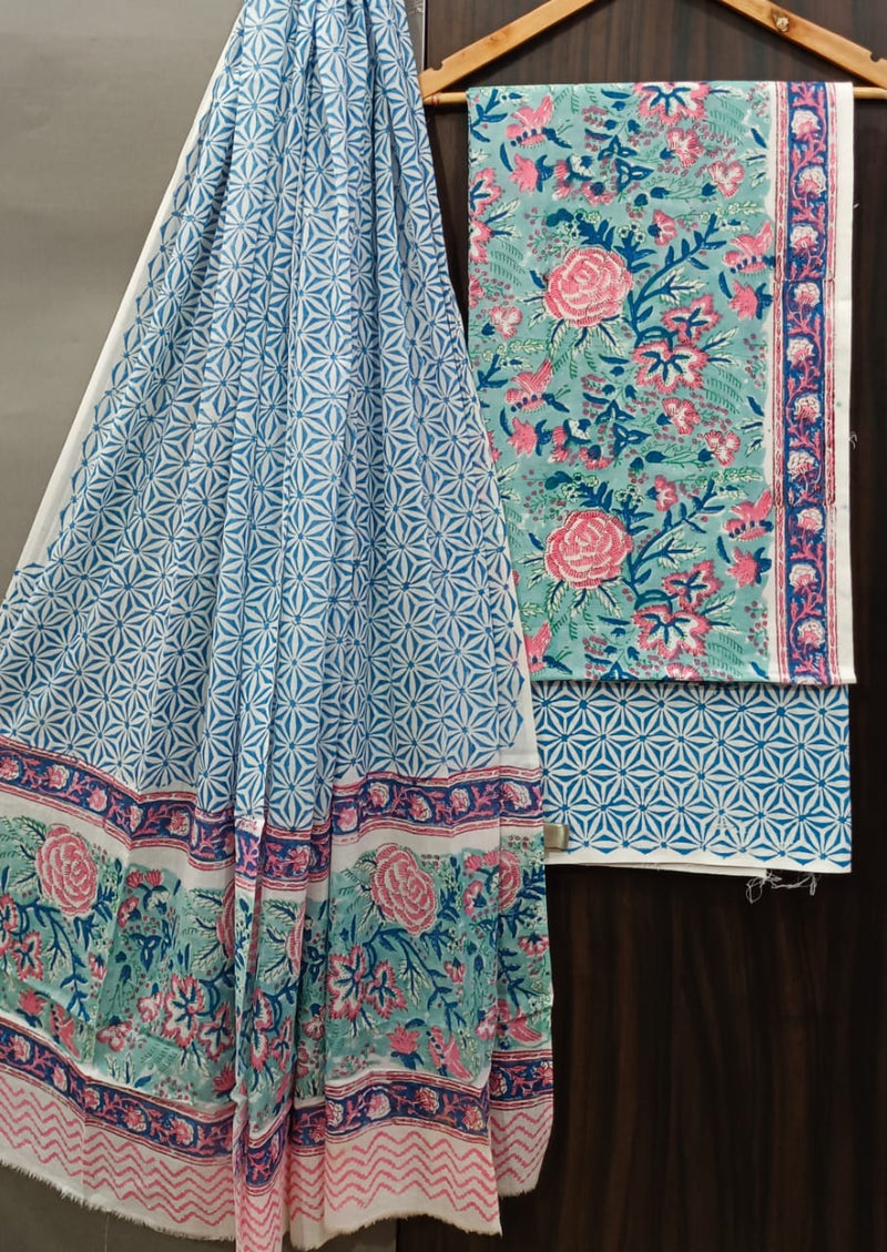 Designer Hand Block Print Pure Cotton Suit with Cotton Mulmul Dupatta (MALYS09)