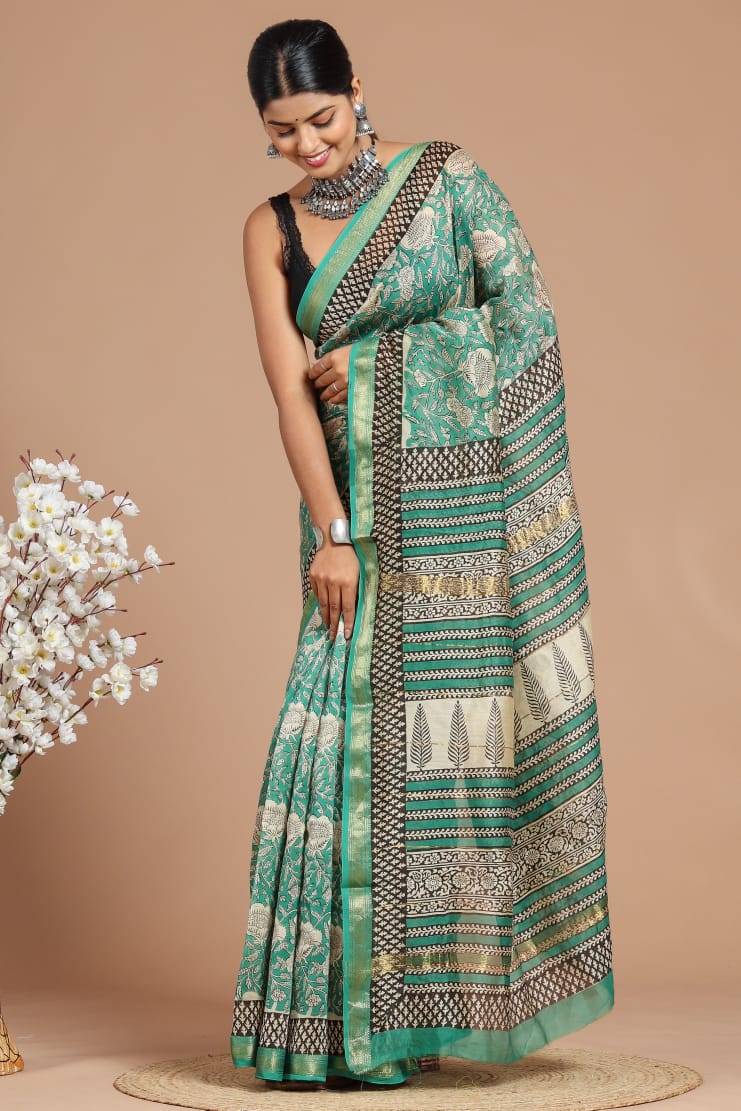 DESIGNER HAND BLOCK PRINTED  MAHESWARI  SILK SAREE ( MSYS21)